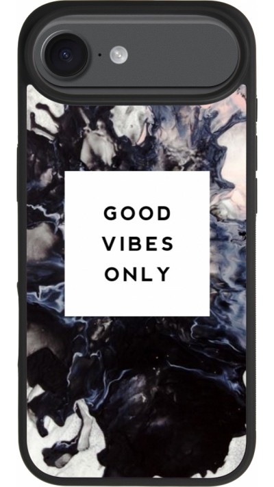 Coque iPhone Air - Silicone rigide noir Marble Good Vibes Only