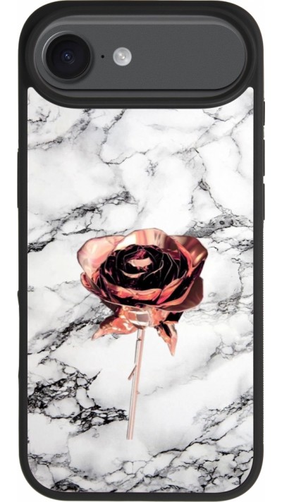 Coque iPhone Air - Silicone rigide noir Marble Rose Gold