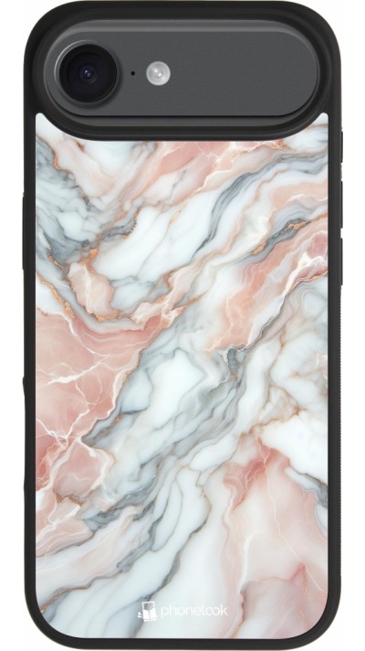 Coque iPhone Air - Silicone rigide noir Marbre Rose Lumineux