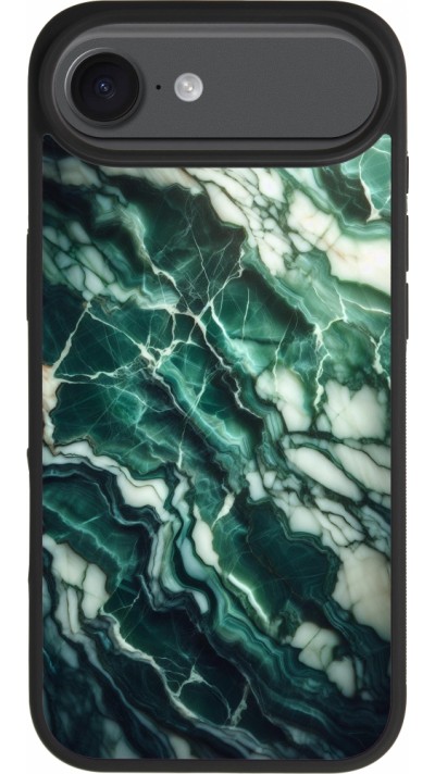 Coque iPhone Air - Silicone rigide noir Marbre vert majestueux