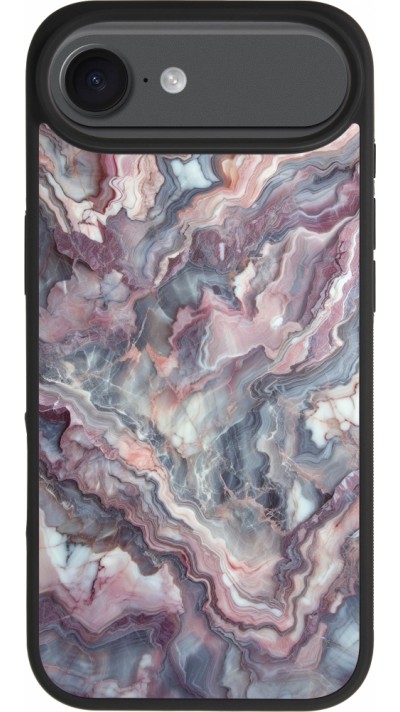 Coque iPhone Air - Silicone rigide noir Marbre violette argentée