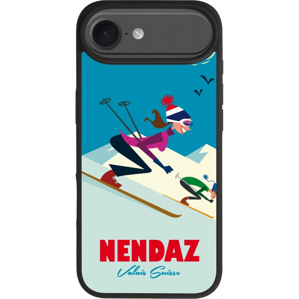 Coque iPhone Air - Silicone rigide noir Nendaz Ski Downhill