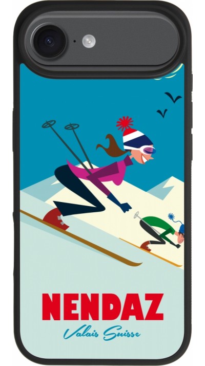 Coque iPhone Air - Silicone rigide noir Nendaz Ski Downhill