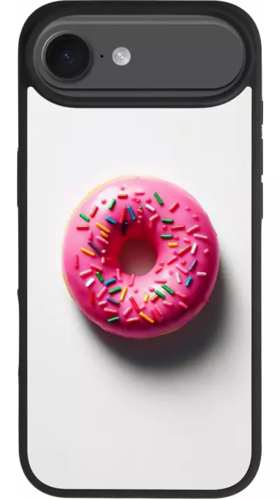 iPhone Air Case Hülle - Silikon schwarz Weisser Hintergrund, pinker Donut