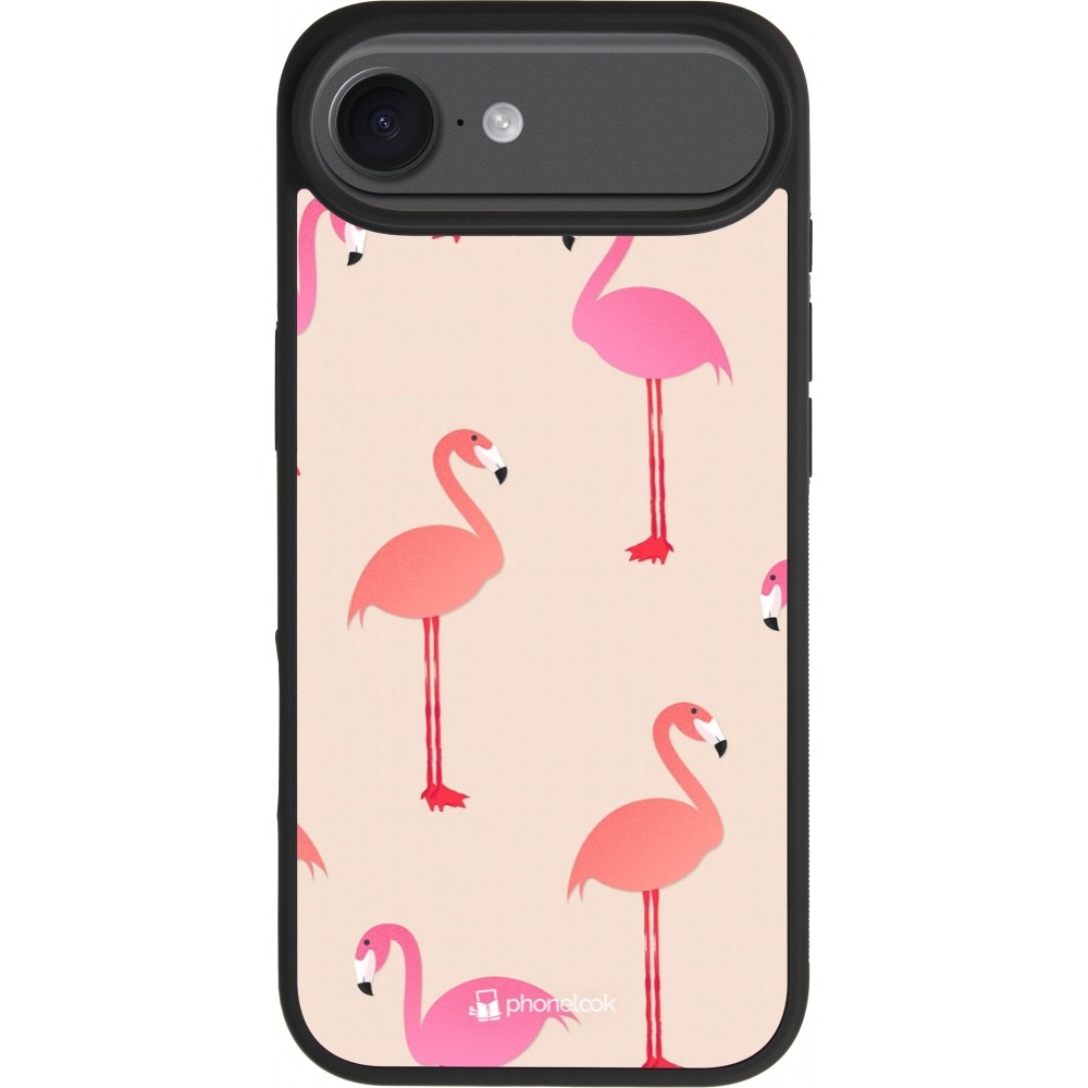 Coque iPhone Air - Silicone rigide noir Pink Flamingos Pattern