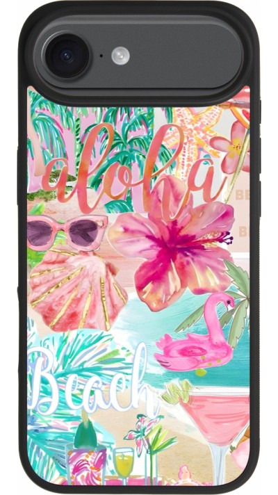 Coque iPhone Air - Silicone rigide noir Preppy Collage Aloha