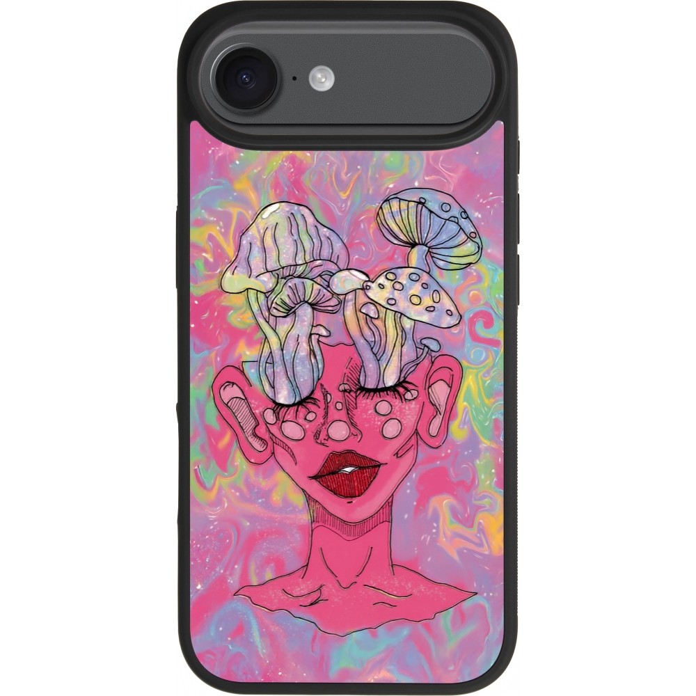 Coque iPhone Air - Silicone rigide noir Psychedelic pink mushroom