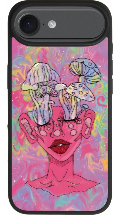 Coque iPhone Air - Silicone rigide noir Psychedelic pink mushroom