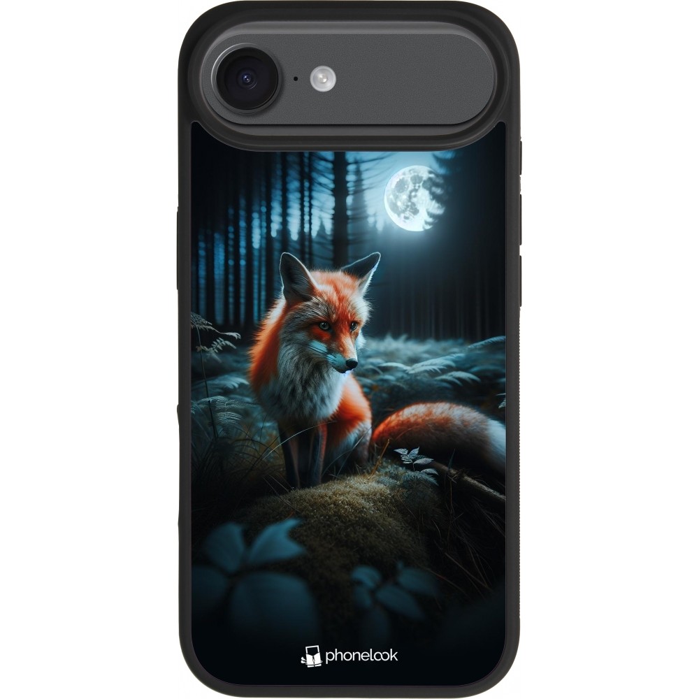 Coque iPhone Air - Silicone rigide noir Renard lune forêt