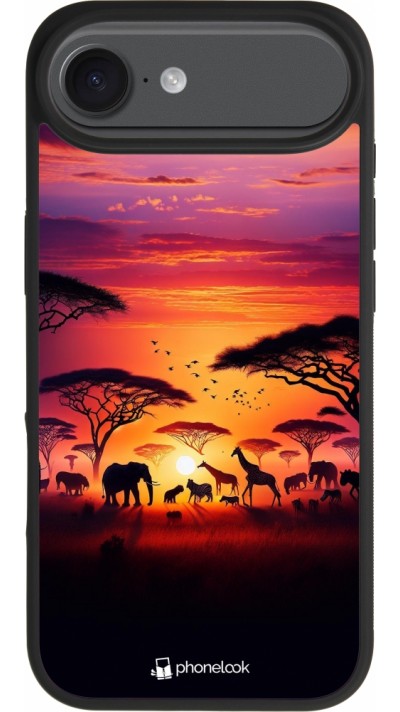 Coque iPhone Air - Silicone rigide noir Safari sunset wildlife