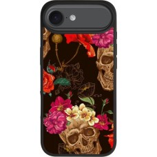Coque iPhone Air - Silicone rigide noir Skulls and flowers