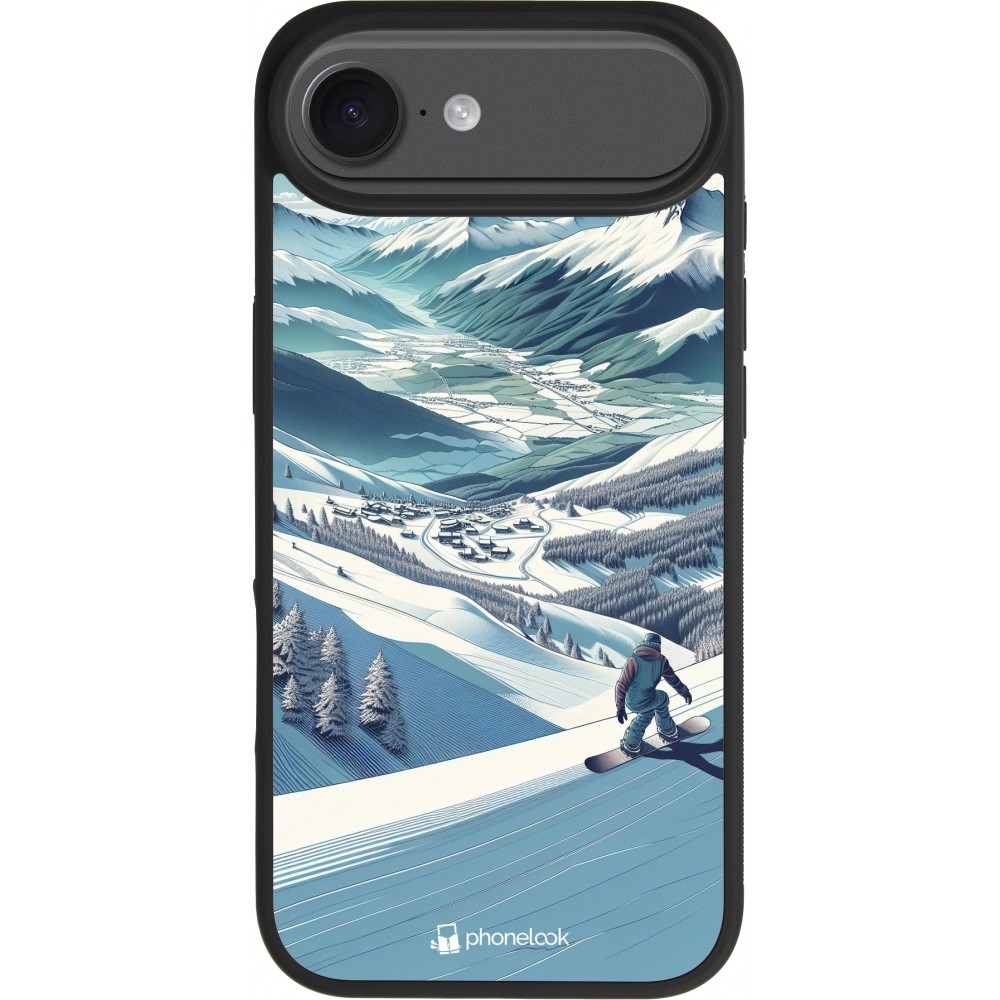 Coque iPhone Air - Silicone rigide noir Snowboarder Montagne
