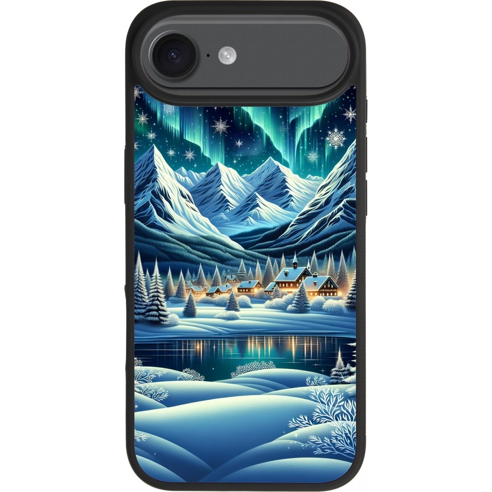Coque iPhone Air - Silicone rigide noir Snowy Mountain Village Lake night
