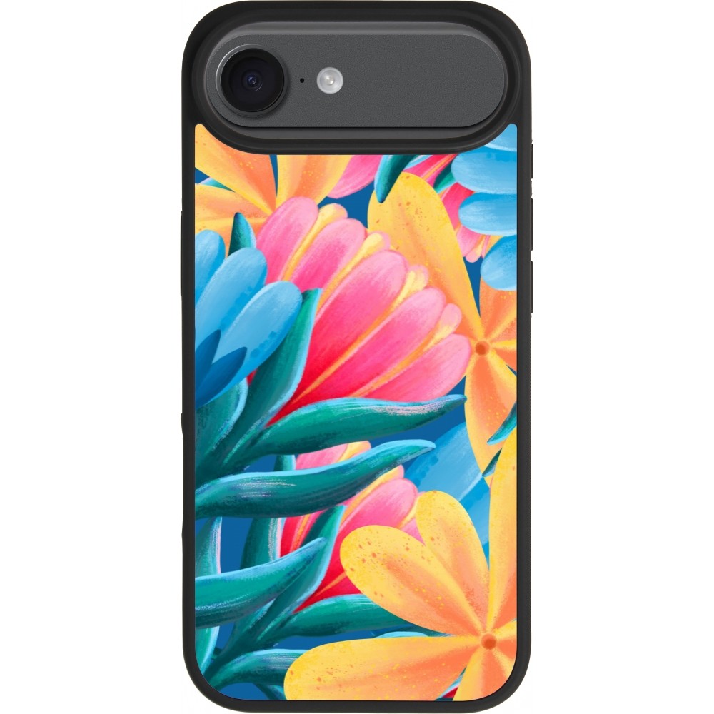 Coque iPhone Air - Silicone rigide noir Spring 23 colorful flowers