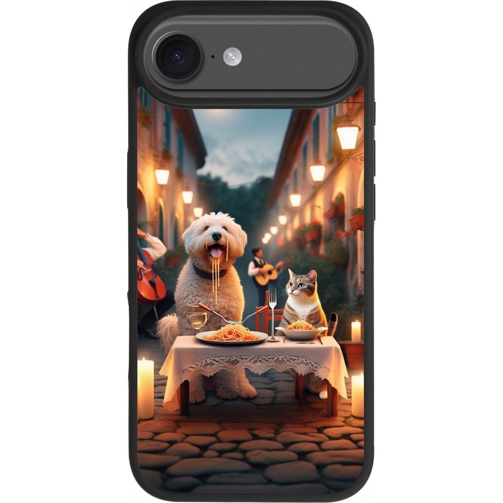 Coque iPhone Air - Silicone rigide noir Valentine 2024 Dog & Cat Candlelight