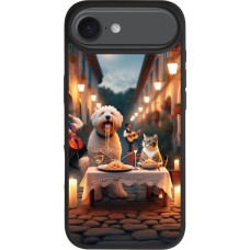 Coque iPhone Air - Silicone rigide noir Valentine 2024 Dog & Cat Candlelight