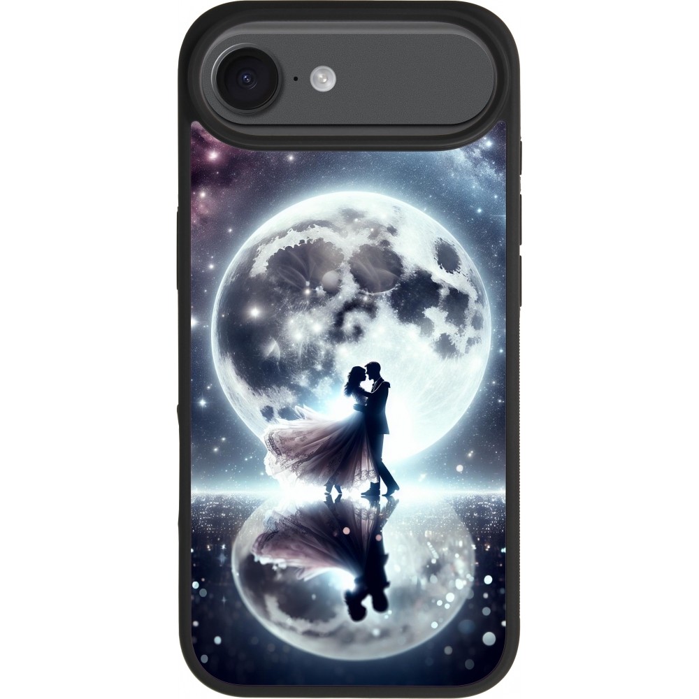 Coque iPhone Air - Silicone rigide noir Valentine 2024 Love under the moon