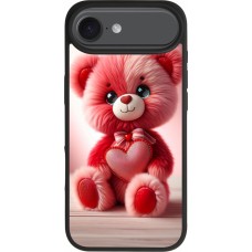 Coque iPhone Air - Silicone rigide noir Valentine 2024 Ourson rose