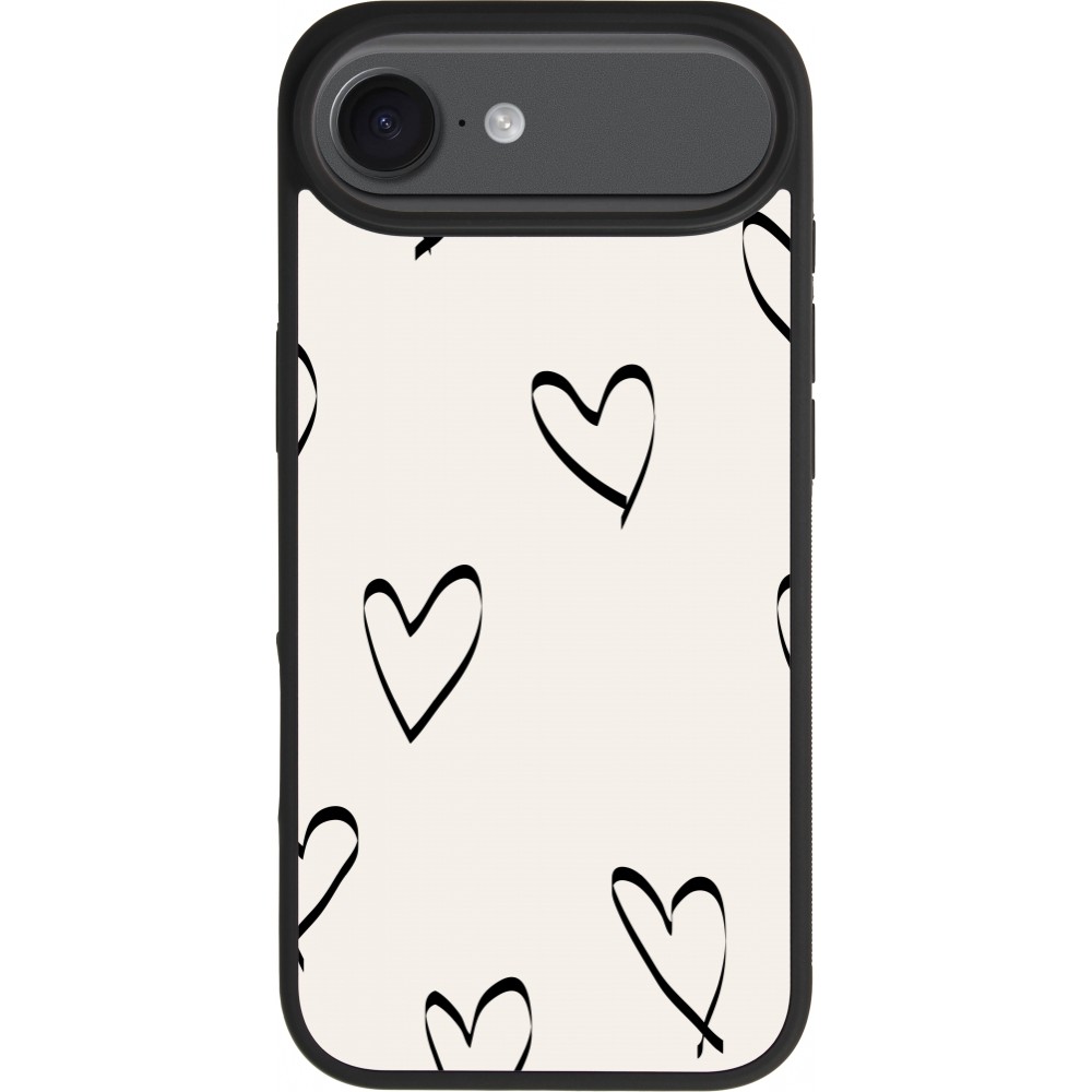 Coque iPhone Air - Silicone rigide noir Valentine 2023 minimalist hearts