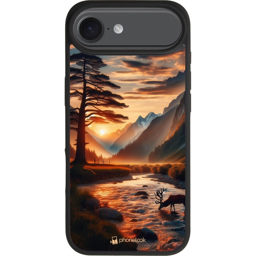 Coque iPhone Air - Silicone rigide noir Valley Sunset Deer Tree