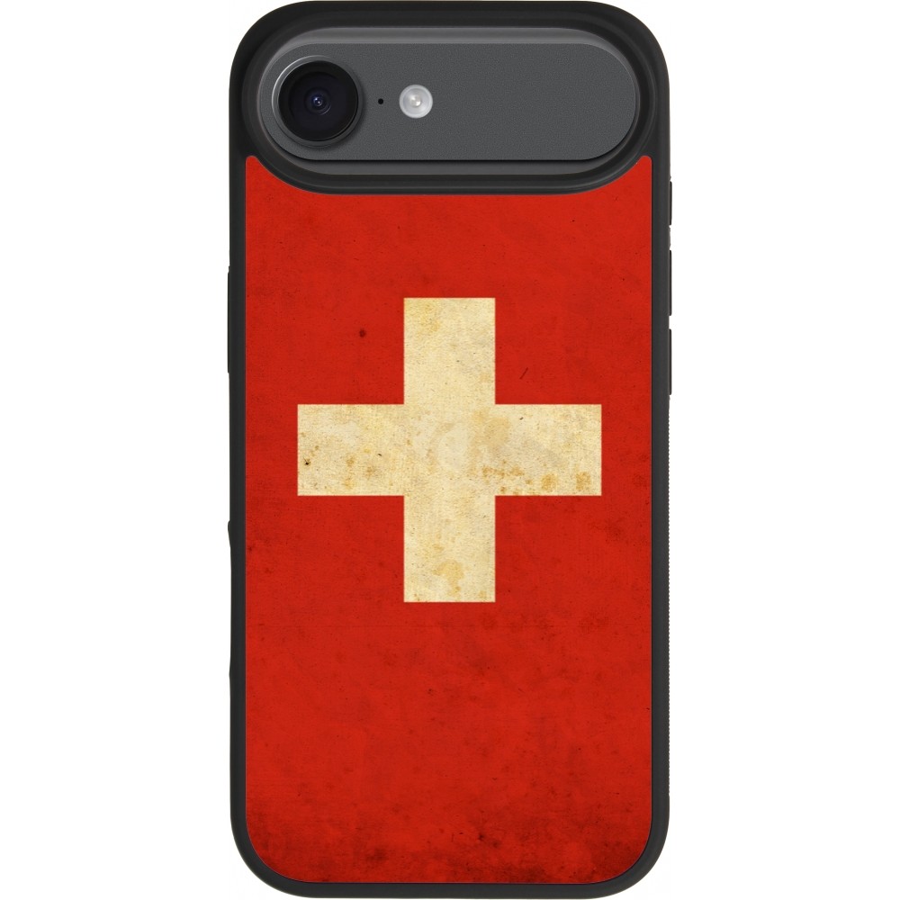 Coque iPhone Air - Silicone rigide noir Vintage Flag SWISS