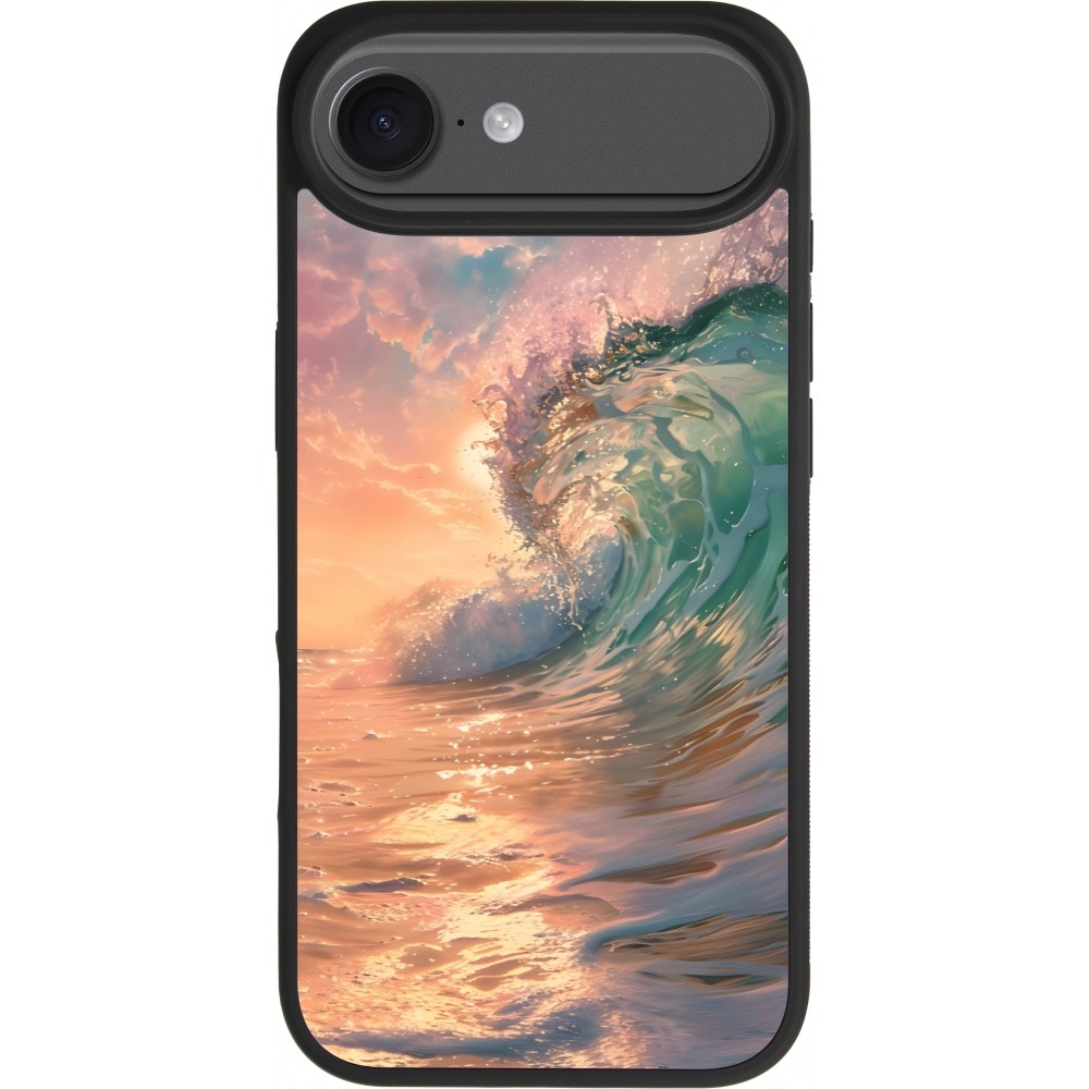 Coque iPhone Air - Silicone rigide noir Wave Sunset
