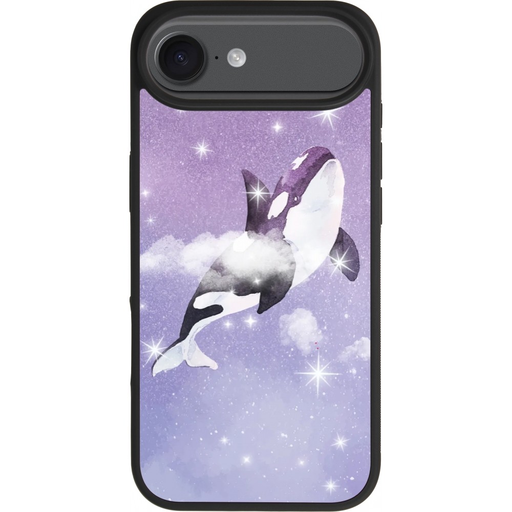 Coque iPhone Air - Silicone rigide noir Whale in sparking stars