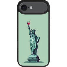 Coque iPhone Air - Silicone rigide noir Wine Statue de la liberté avec un verre de vin