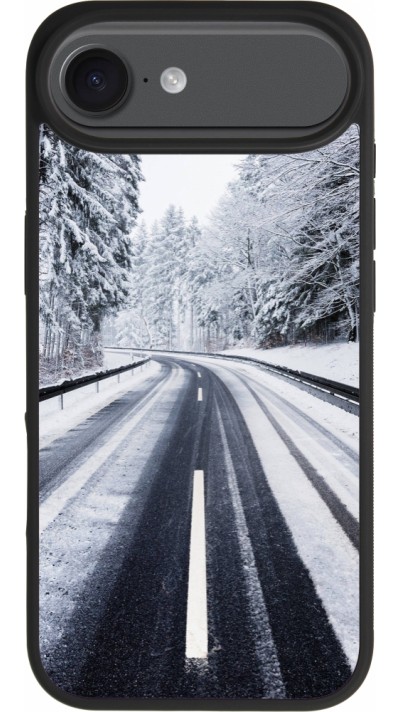 Coque iPhone Air - Silicone rigide noir Winter 22 Snowy Road