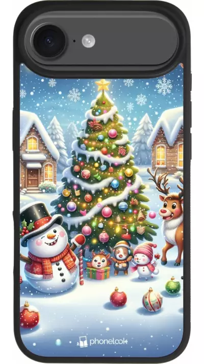 iPhone Air Case Hülle - Silikon schwarz Weihnachten 2023 Schneemann und Tannenbaum