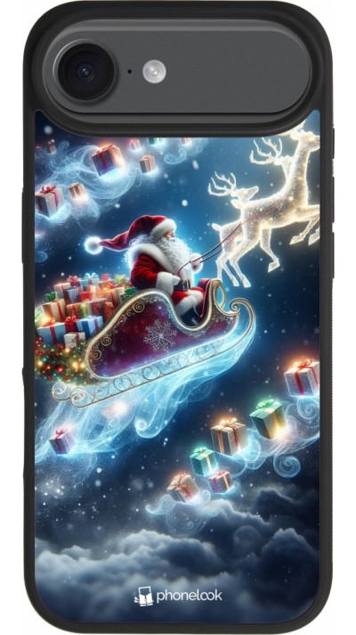 Coque iPhone Air - Silicone rigide noir Noël 2023 Père Noël enchanté