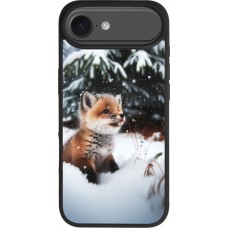 Coque iPhone Air - Silicone rigide noir Noël 2023 Renardeau sapin