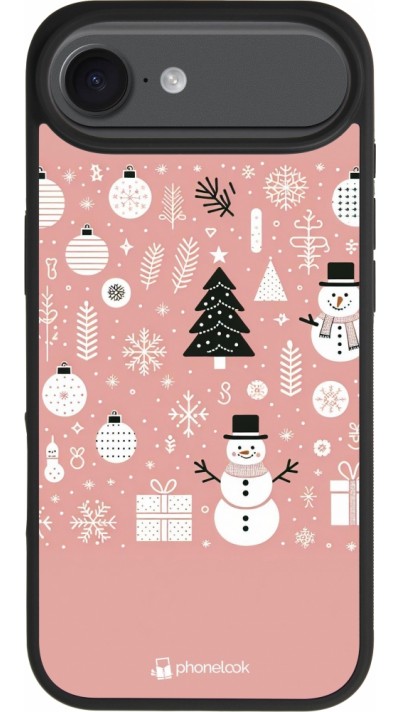 Coque iPhone Air - Silicone rigide noir Noël 2024 Rose Snowman Christmas