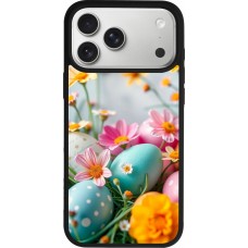 Coque iPhone 17 Pro Max - Silicone rigide noir Easter 2026 Eggs with flowers