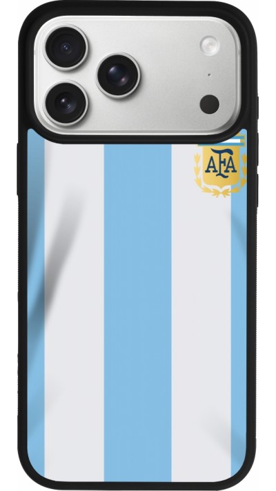 Coque iPhone 17 Pro Max - Silicone rigide noir Maillot de football Argentine 2022 personnalisable