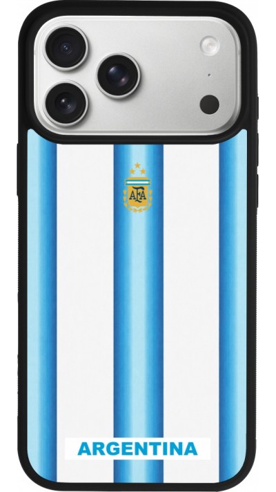 Coque iPhone 17 Pro Max - Silicone rigide noir Maillot de football Argentine 2026 personnalisable
