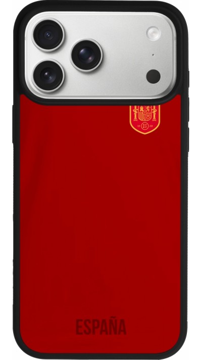 Coque iPhone 17 Pro Max - Silicone rigide noir Maillot de football Espagne 2022 personnalisable