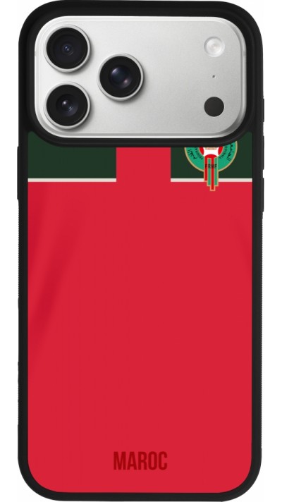 Coque iPhone 17 Pro Max - Silicone rigide noir Maillot de football Maroc 2022 personnalisable