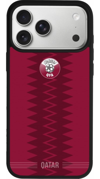 Coque iPhone 17 Pro Max - Silicone rigide noir Maillot de football Qatar 2026 personnalisable