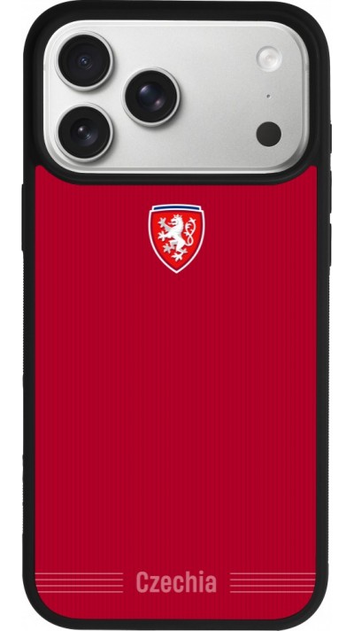 Coque iPhone 17 Pro Max - Silicone rigide noir Maillot de football Répuplique Tchèque 2026 personnalisable