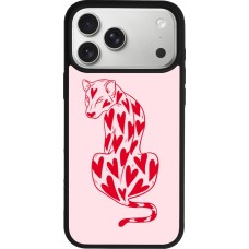 Coque iPhone 17 Pro Max - Silicone rigide noir Leopard with hearts 2026