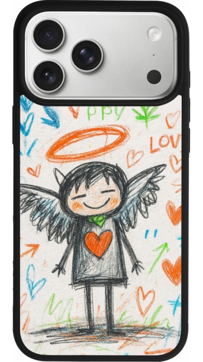Coque iPhone 17 Pro Max - Silicone rigide noir Little Angel Sketch Love