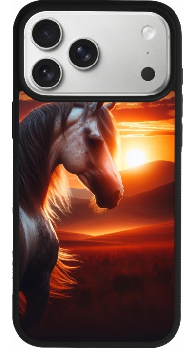Coque iPhone 17 Pro Max - Silicone rigide noir Majestic Sunset Horse