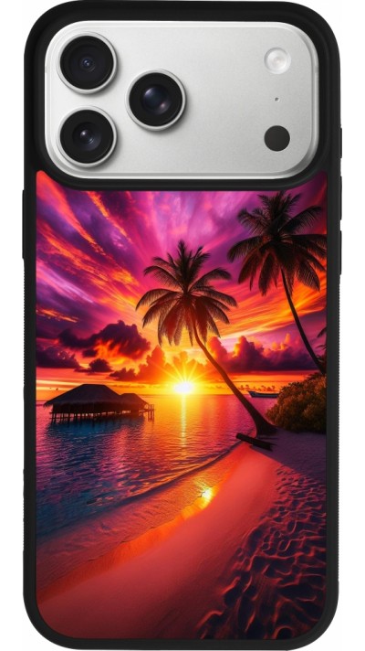 Coque iPhone 17 Pro Max - Silicone rigide noir Maldives Dusk Bliss