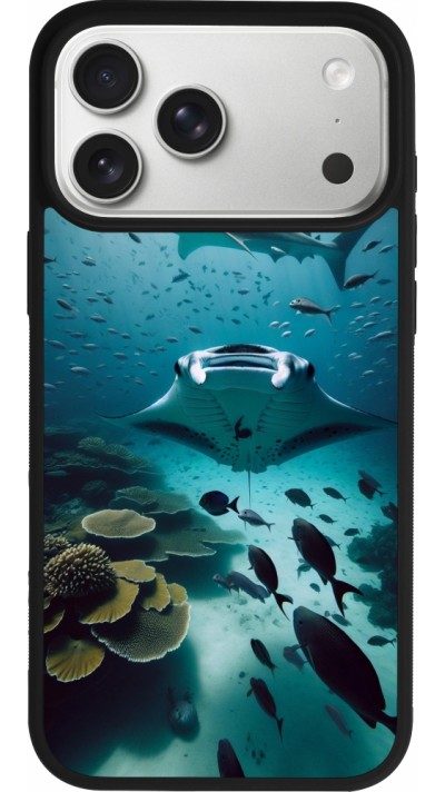 Coque iPhone 17 Pro Max - Silicone rigide noir Manta Lagon Nettoyage
