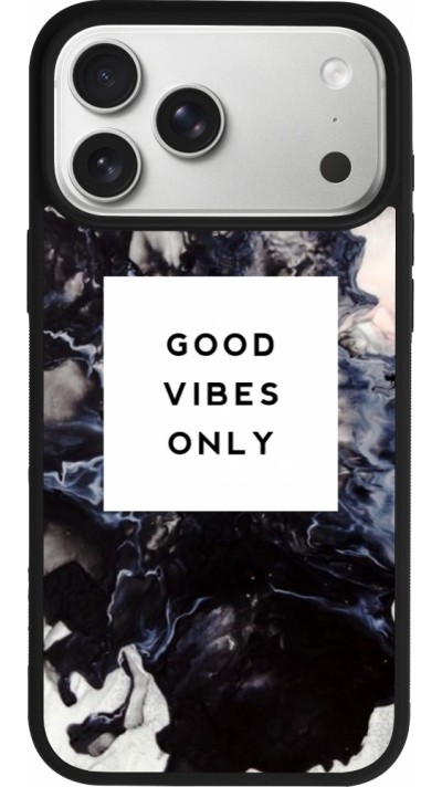 Coque iPhone 17 Pro Max - Silicone rigide noir Marble Good Vibes Only