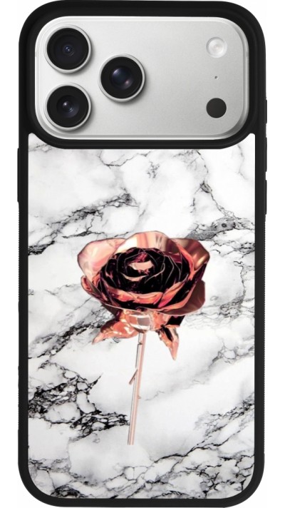 Coque iPhone 17 Pro Max - Silicone rigide noir Marble Rose Gold