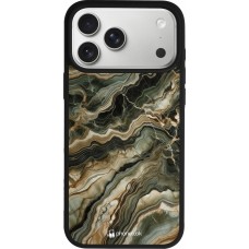 Coque iPhone 17 Pro Max - Silicone rigide noir Marbre Olive