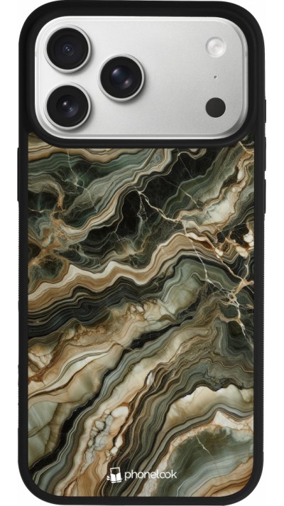 Coque iPhone 17 Pro Max - Silicone rigide noir Marbre Olive