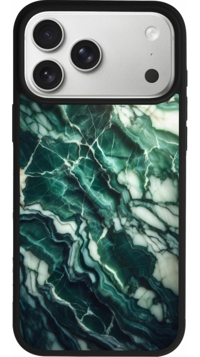 Coque iPhone 17 Pro Max - Silicone rigide noir Marbre vert majestueux